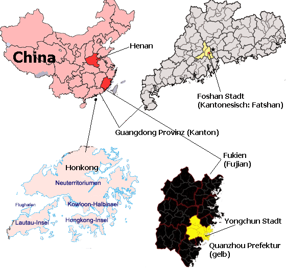 Landkarte China Kanton Fukien Younchun Henan